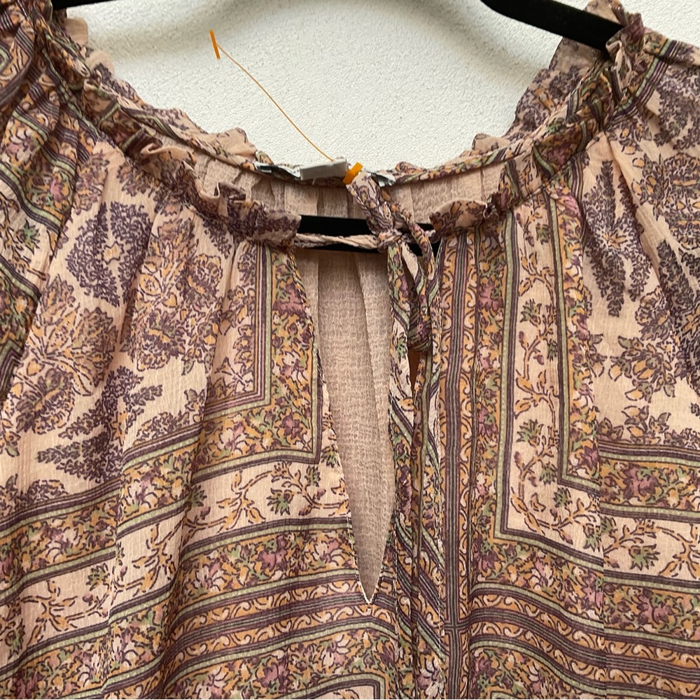 American Eagle Boho Patterned Smock Sleeve Long Sleeve Crop Top Size Small - Picture 3 of 5